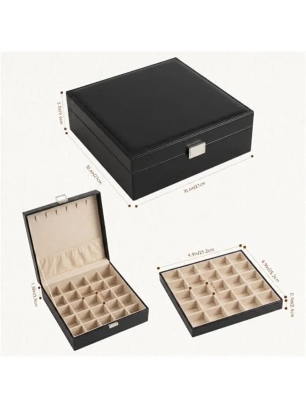 Locking Jewelry Box Organizer Mirror Earring Ring Necklace Storage Case Black